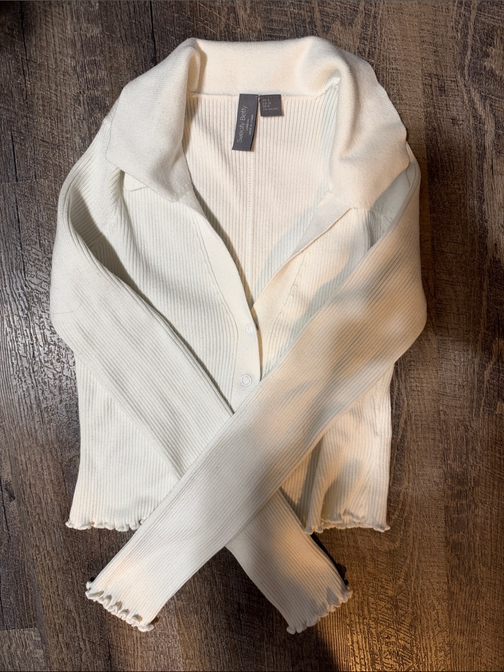 Sweaty Betty Cream Ribbed Collared Button Cropped Cardigan